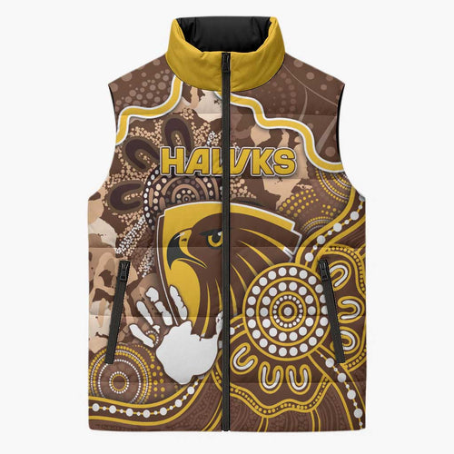 Custom Hawks Football Sleeveless Puffer Jacket Aboriginal Dot Art Pattern