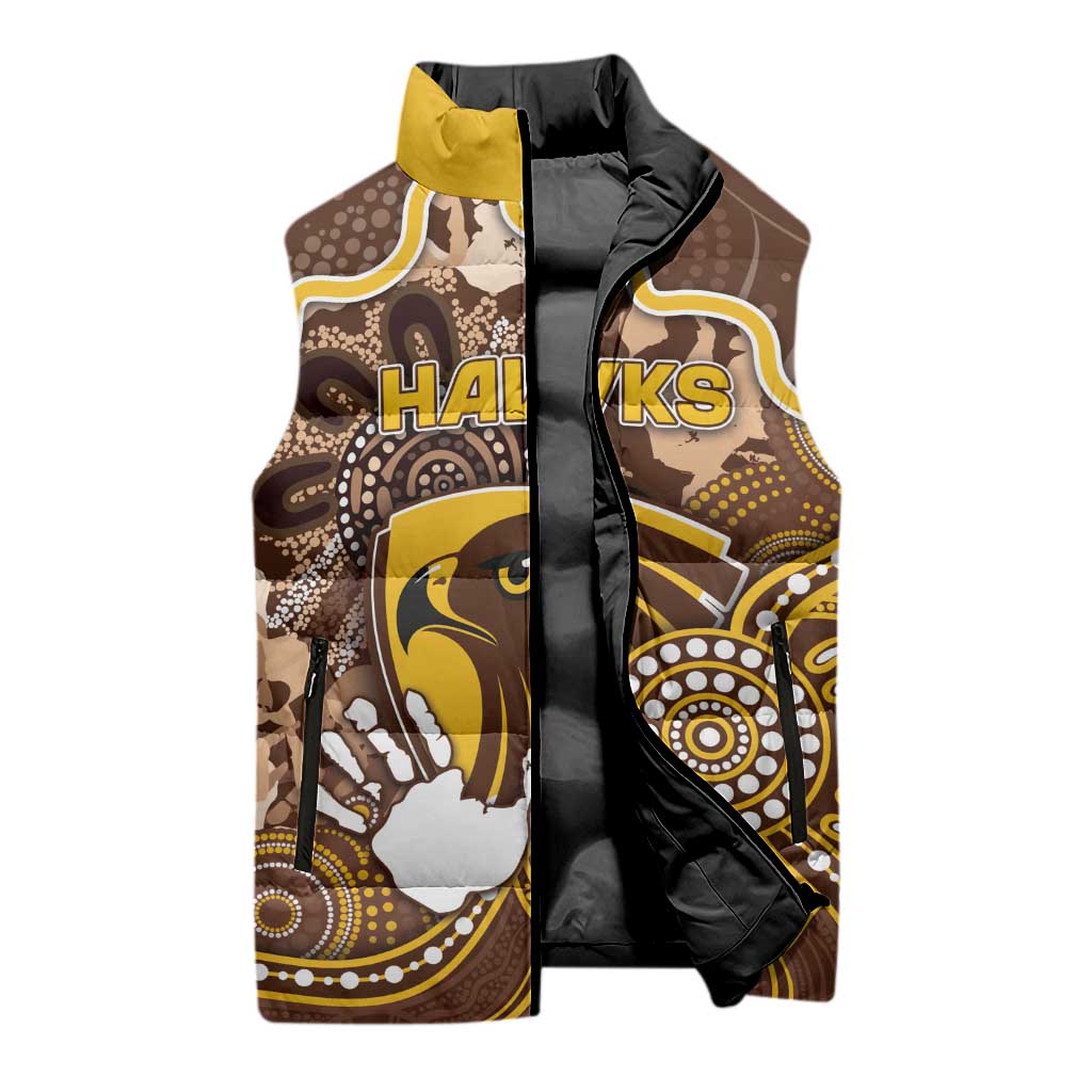 Custom Hawks Football Sleeveless Puffer Jacket Aboriginal Dot Art Pattern