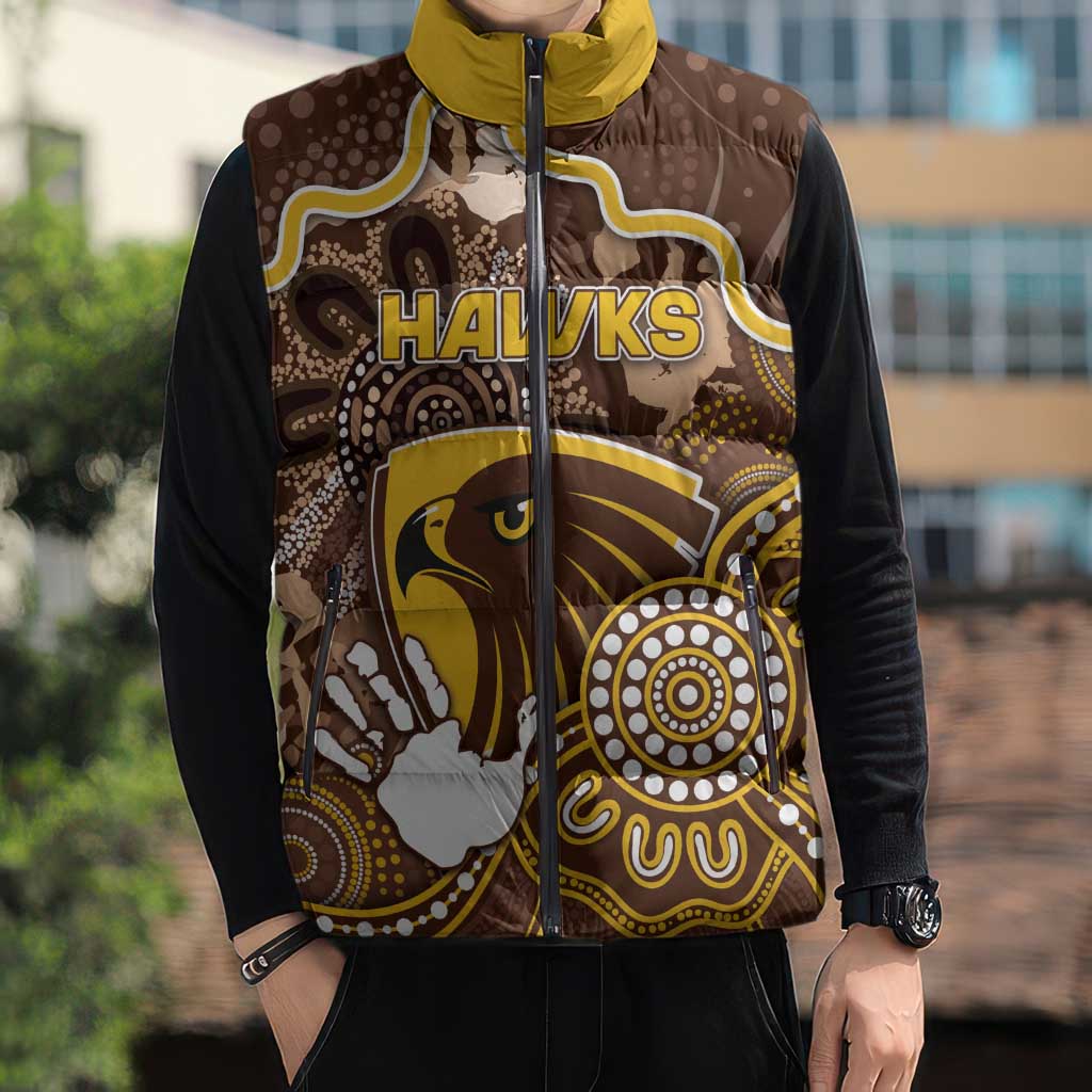 Custom Hawks Football Sleeveless Puffer Jacket Aboriginal Dot Art Pattern
