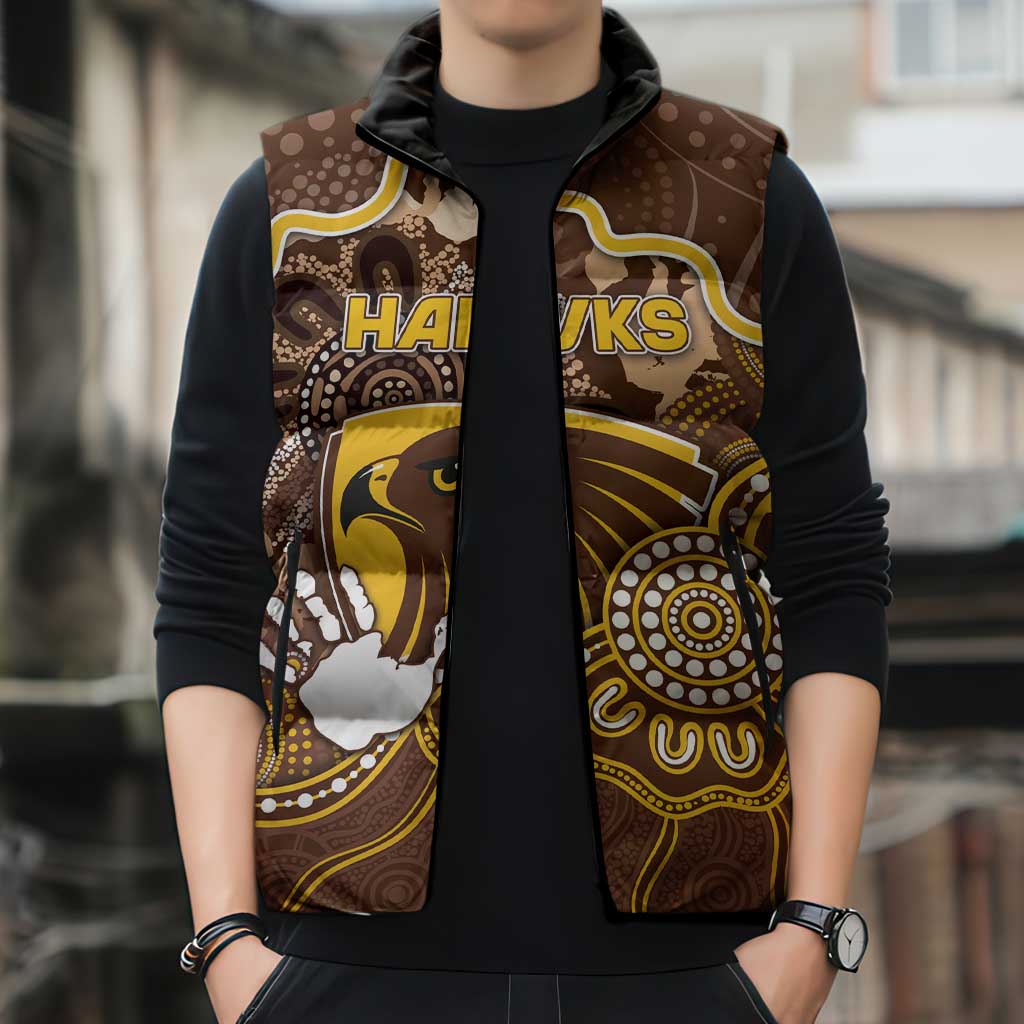 Custom Hawks Football Sleeveless Puffer Jacket Aboriginal Dot Art Pattern