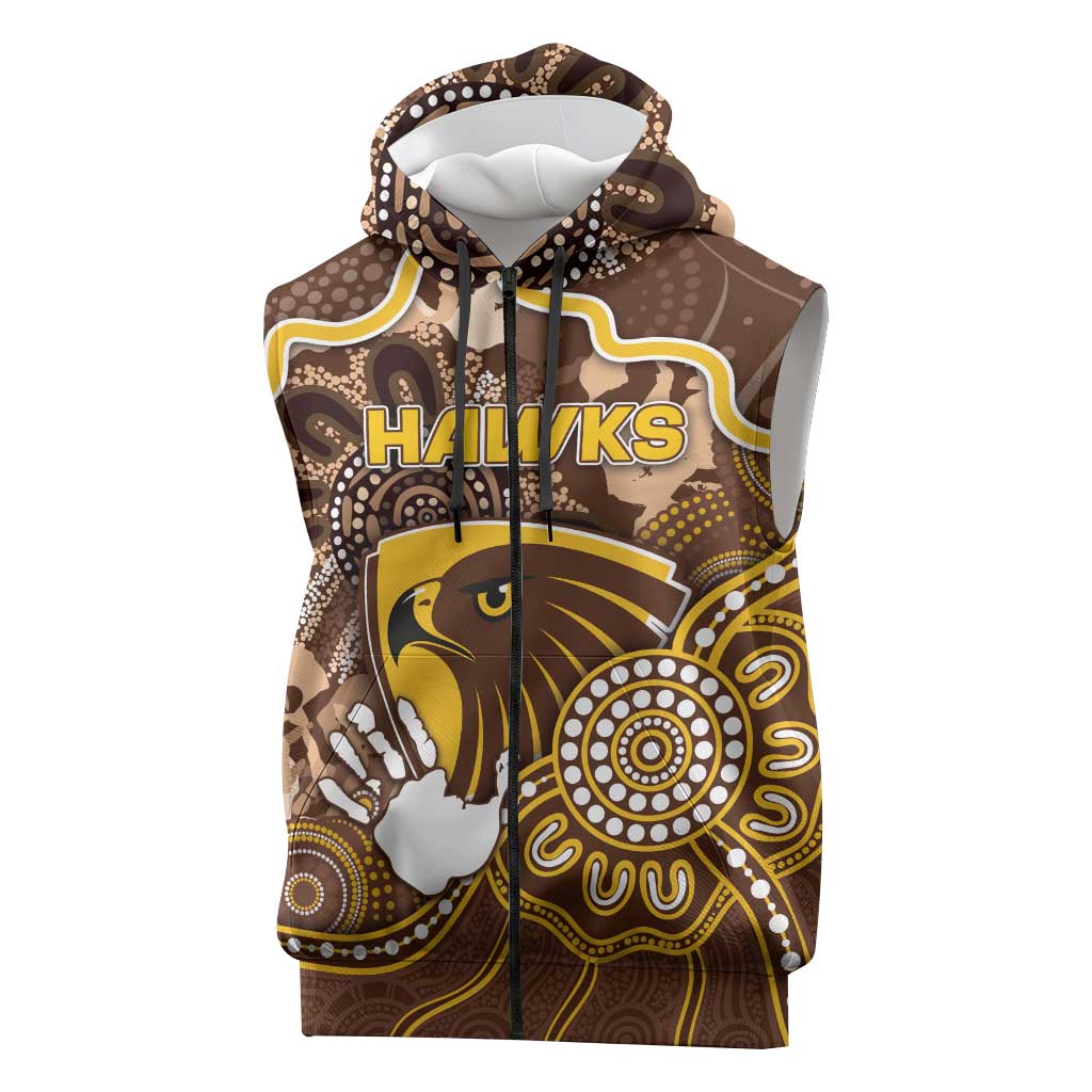 Custom Hawks Football Sleeveless Zip Hoodie Aboriginal Dot Art Pattern