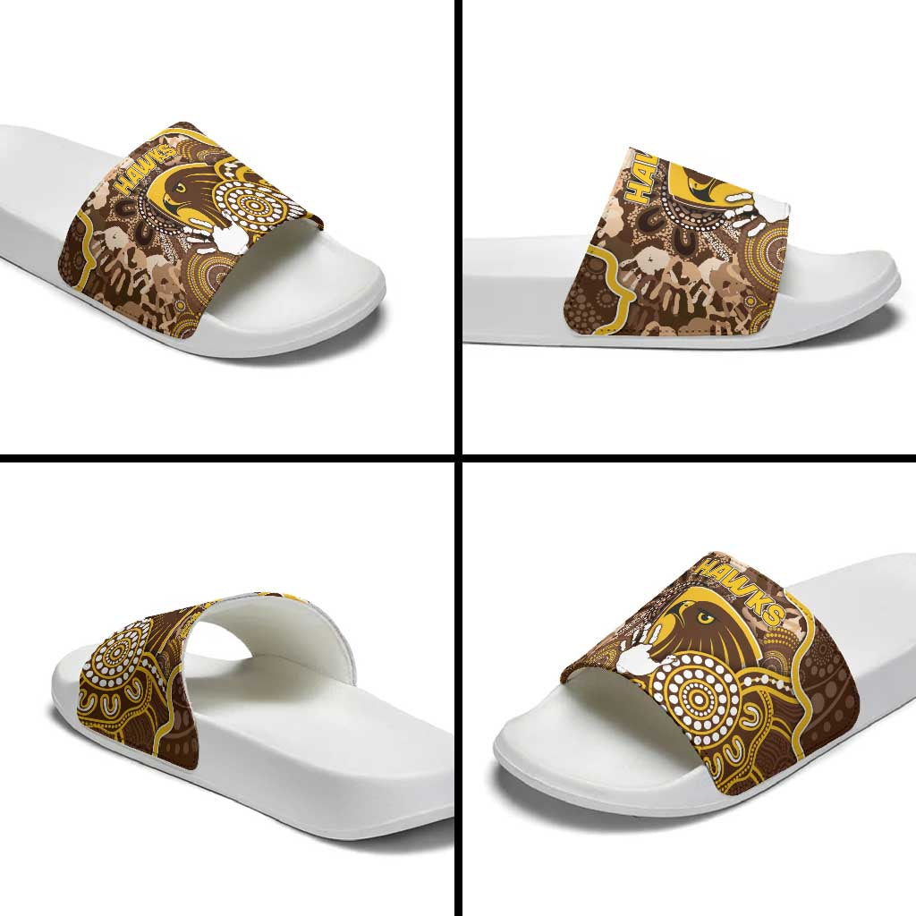 Hawks Football Slide Sandals Aboriginal Dot Art Pattern