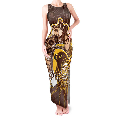 Custom Hawks Football Tank Maxi Dress Aboriginal Dot Art Pattern