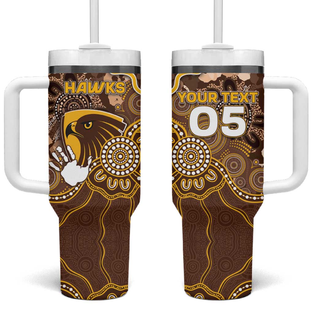 Custom Hawks Football Tumbler With Handle Aboriginal Dot Art Pattern