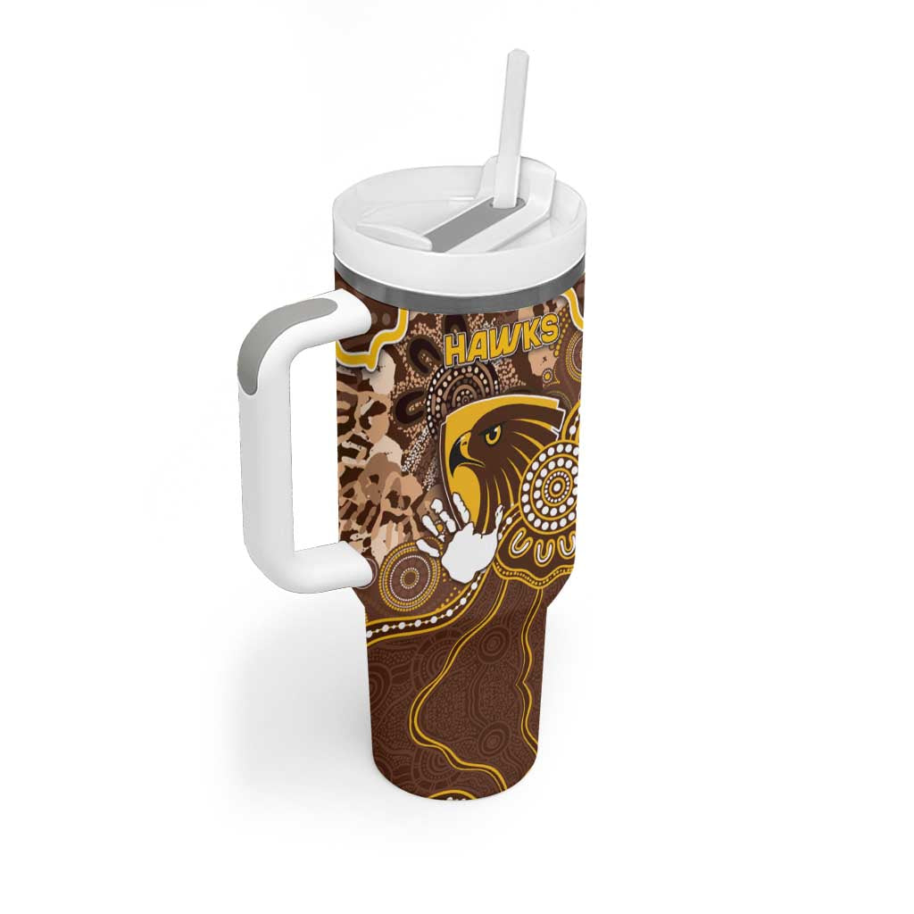 Custom Hawks Football Tumbler With Handle Aboriginal Dot Art Pattern