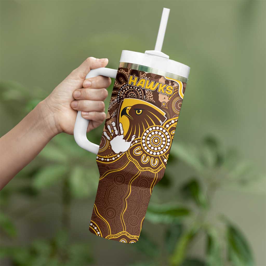 Custom Hawks Football Tumbler With Handle Aboriginal Dot Art Pattern