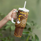 Custom Hawks Football Tumbler With Handle Aboriginal Dot Art Pattern