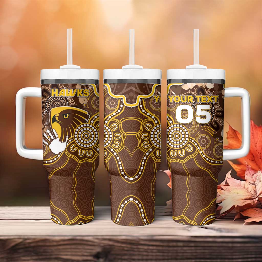 Custom Hawks Football Tumbler With Handle Aboriginal Dot Art Pattern