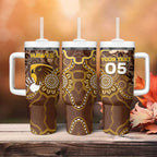 Custom Hawks Football Tumbler With Handle Aboriginal Dot Art Pattern