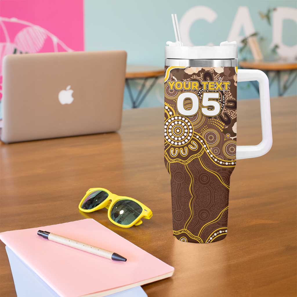Custom Hawks Football Tumbler With Handle Aboriginal Dot Art Pattern