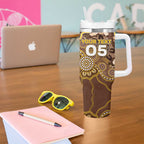 Custom Hawks Football Tumbler With Handle Aboriginal Dot Art Pattern