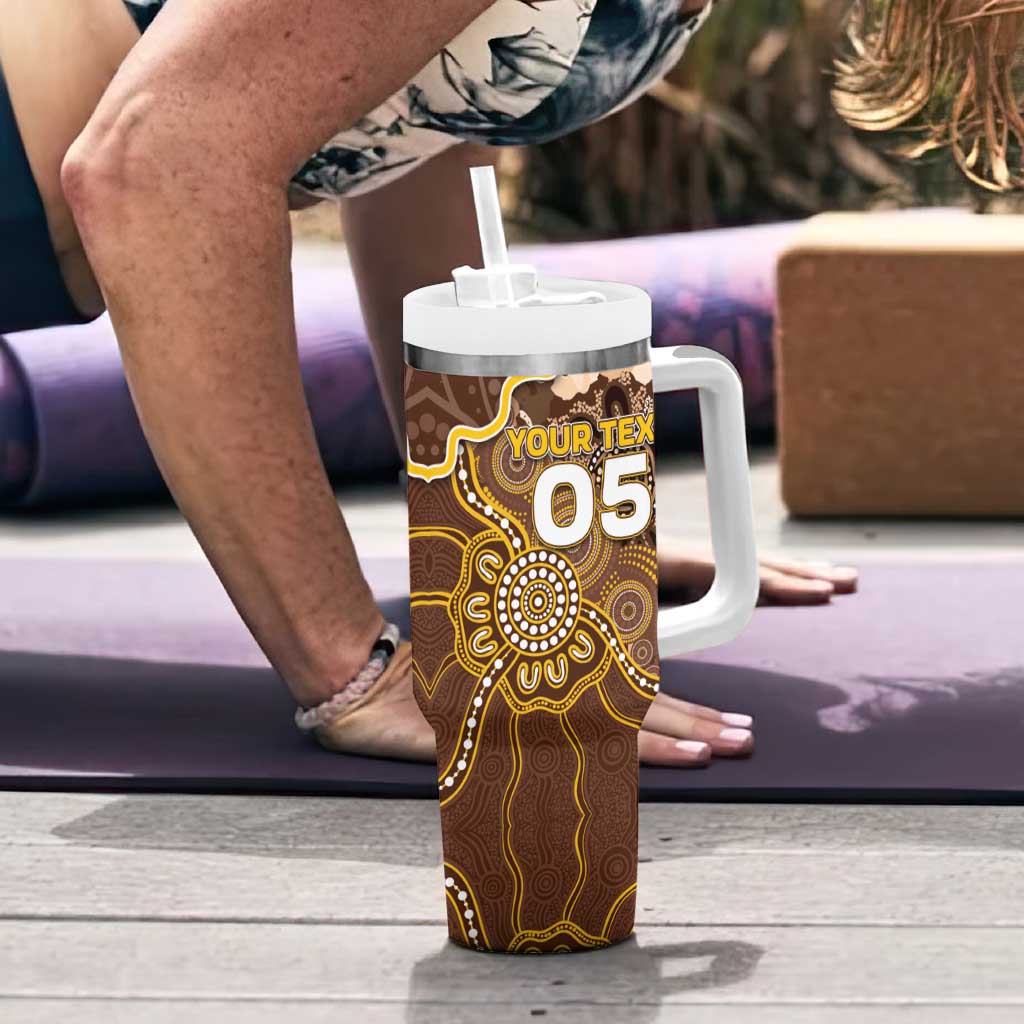 Custom Hawks Football Tumbler With Handle Aboriginal Dot Art Pattern
