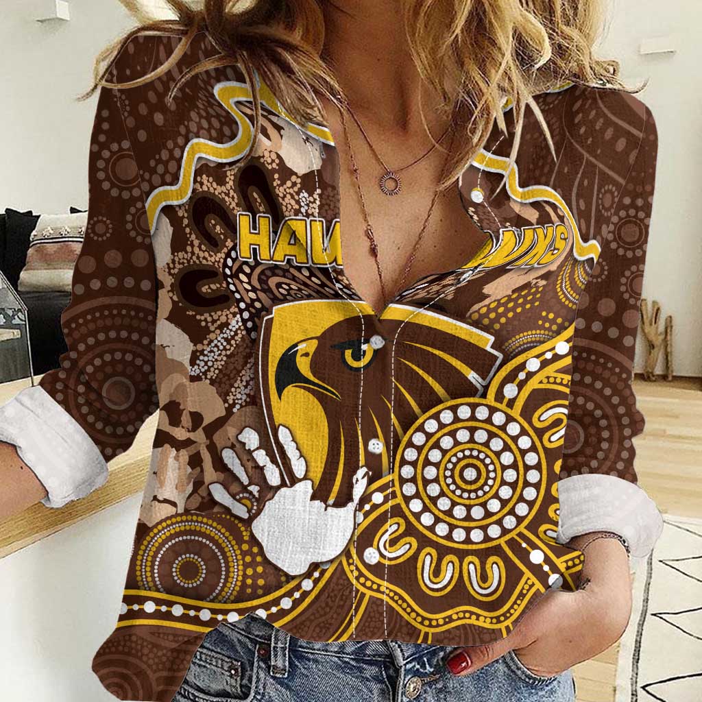 Custom Hawks Football Women Casual Shirt Aboriginal Dot Art Pattern