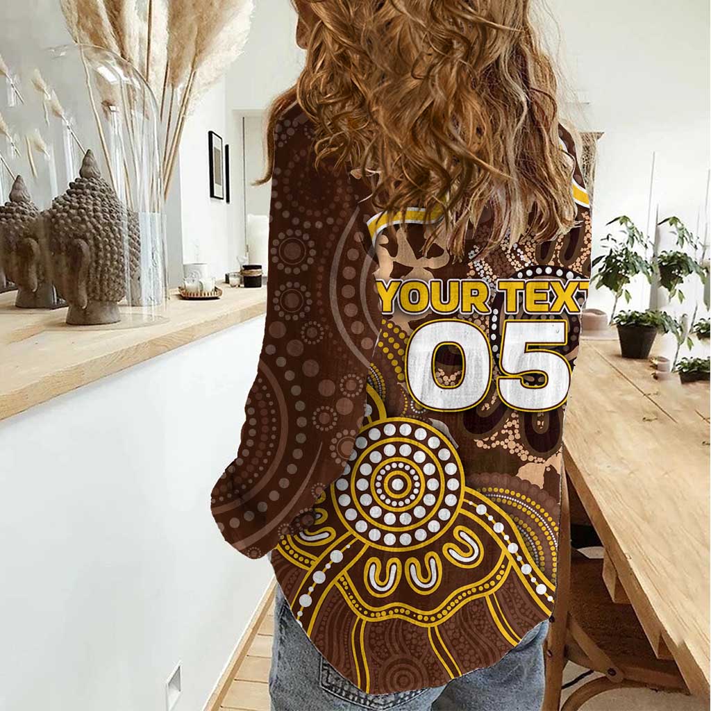 Custom Hawks Football Women Casual Shirt Aboriginal Dot Art Pattern