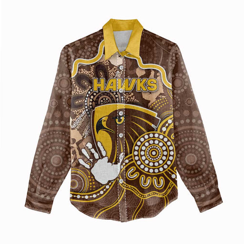 Custom Hawks Football Women Casual Shirt Aboriginal Dot Art Pattern