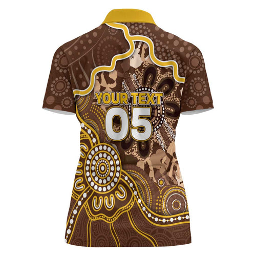 Custom Hawks Football Women Polo Shirt Aboriginal Dot Art Pattern