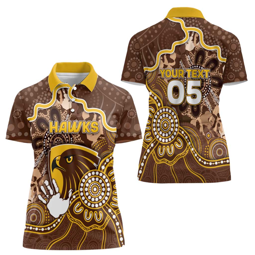 Custom Hawks Football Women Polo Shirt Aboriginal Dot Art Pattern