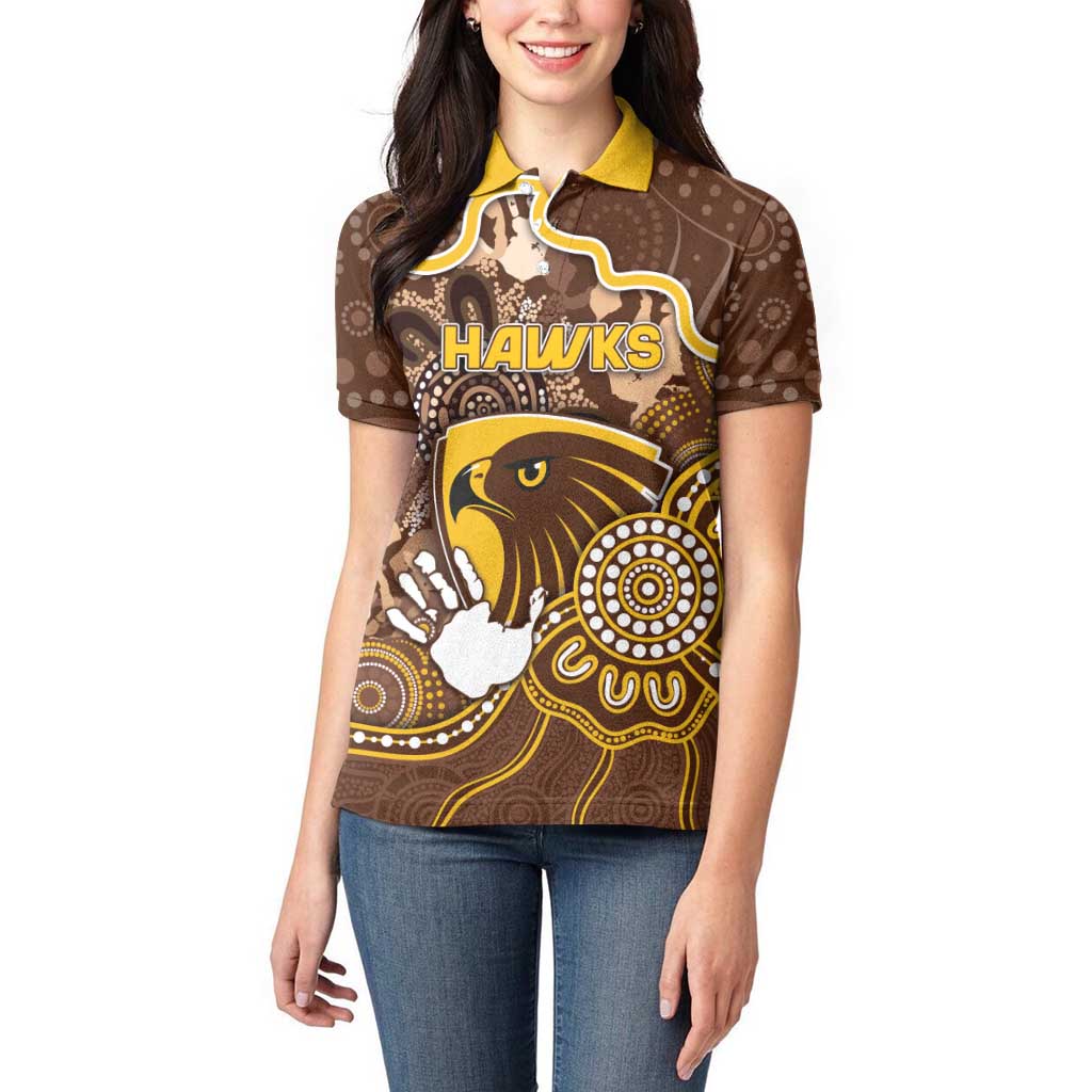 Custom Hawks Football Women Polo Shirt Aboriginal Dot Art Pattern