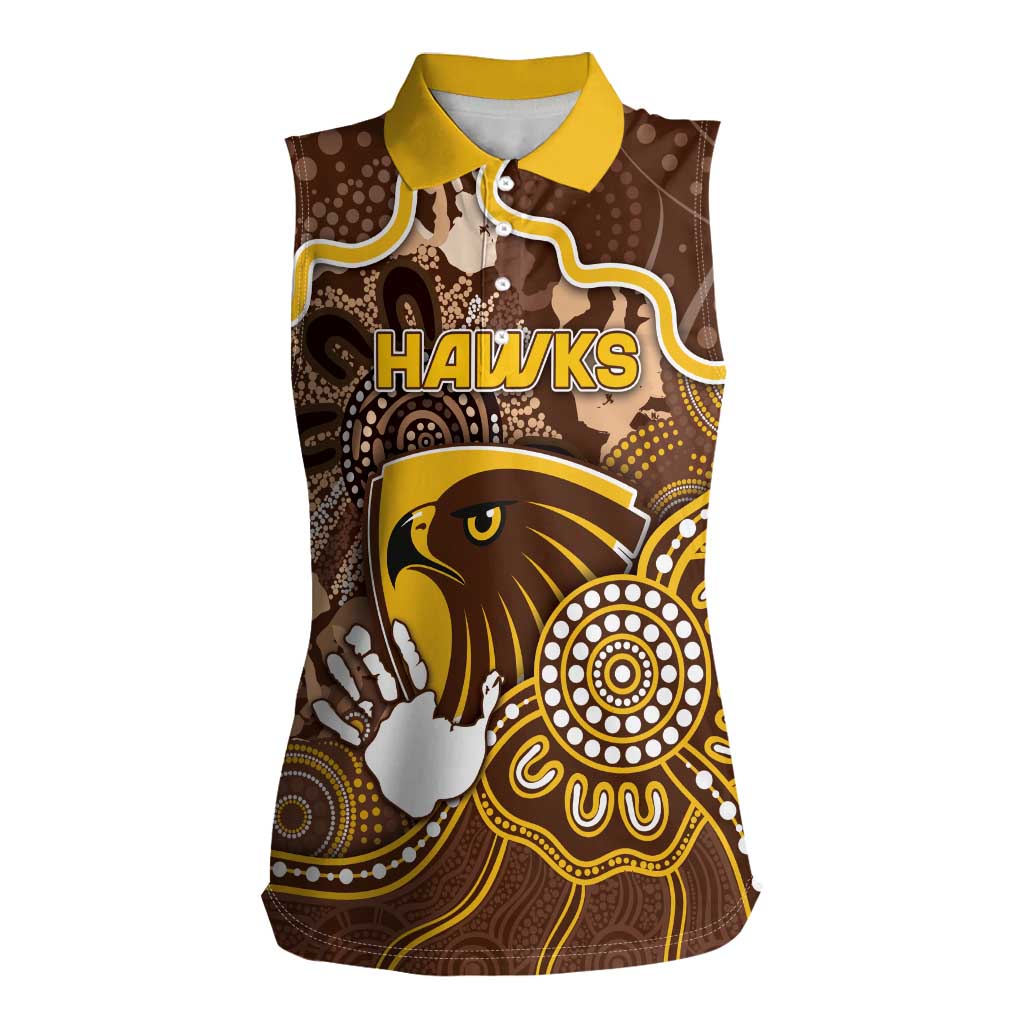 Custom Hawks Football Women Sleeveless Polo Shirt Aboriginal Dot Art Pattern