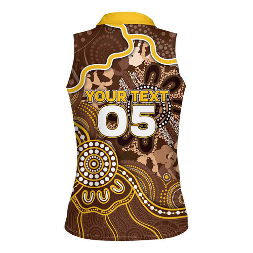 Custom Hawks Football Women Sleeveless Polo Shirt Aboriginal Dot Art Pattern