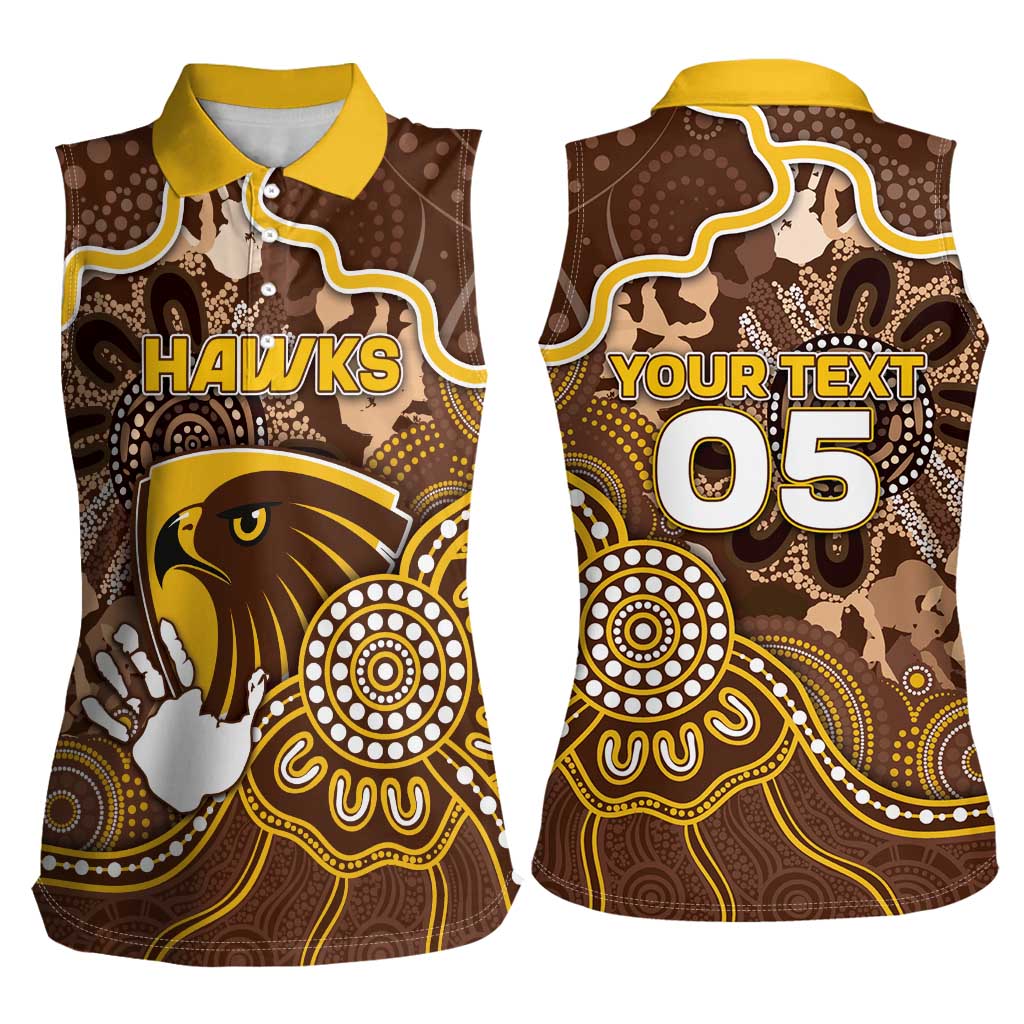 Custom Hawks Football Women Sleeveless Polo Shirt Aboriginal Dot Art Pattern