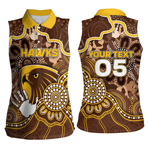 Custom Hawks Football Women Sleeveless Polo Shirt Aboriginal Dot Art Pattern