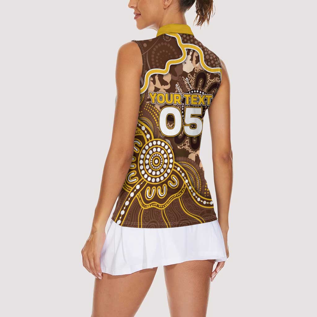 Custom Hawks Football Women Sleeveless Polo Shirt Aboriginal Dot Art Pattern