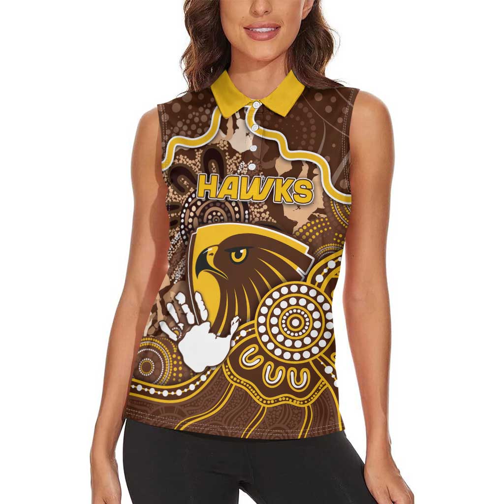 Custom Hawks Football Women Sleeveless Polo Shirt Aboriginal Dot Art Pattern