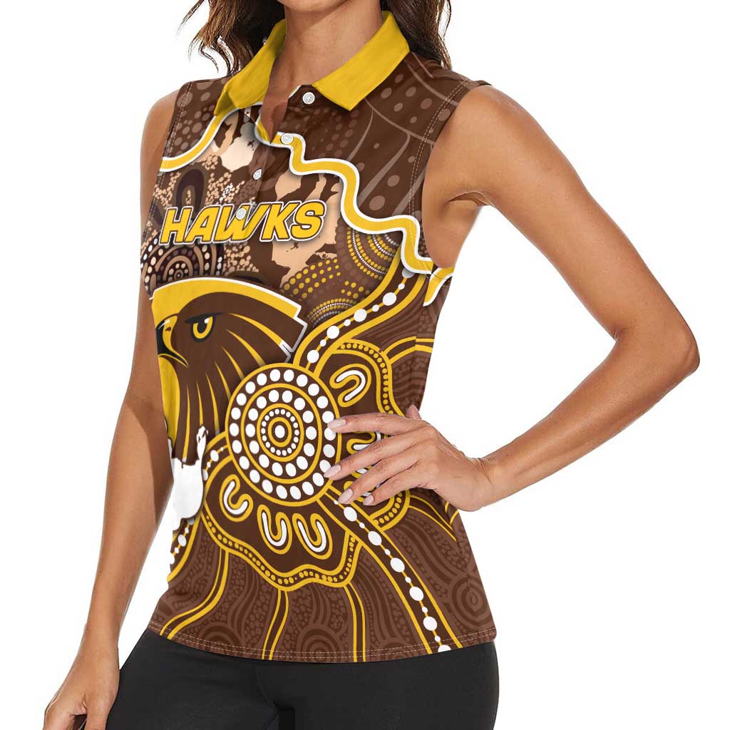 Custom Hawks Football Women Sleeveless Polo Shirt Aboriginal Dot Art Pattern