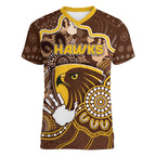 Custom Hawks Football Women V-Neck T-Shirt Aboriginal Dot Art Pattern