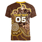 Custom Hawks Football Women V-Neck T-Shirt Aboriginal Dot Art Pattern