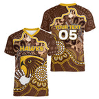 Custom Hawks Football Women V-Neck T-Shirt Aboriginal Dot Art Pattern