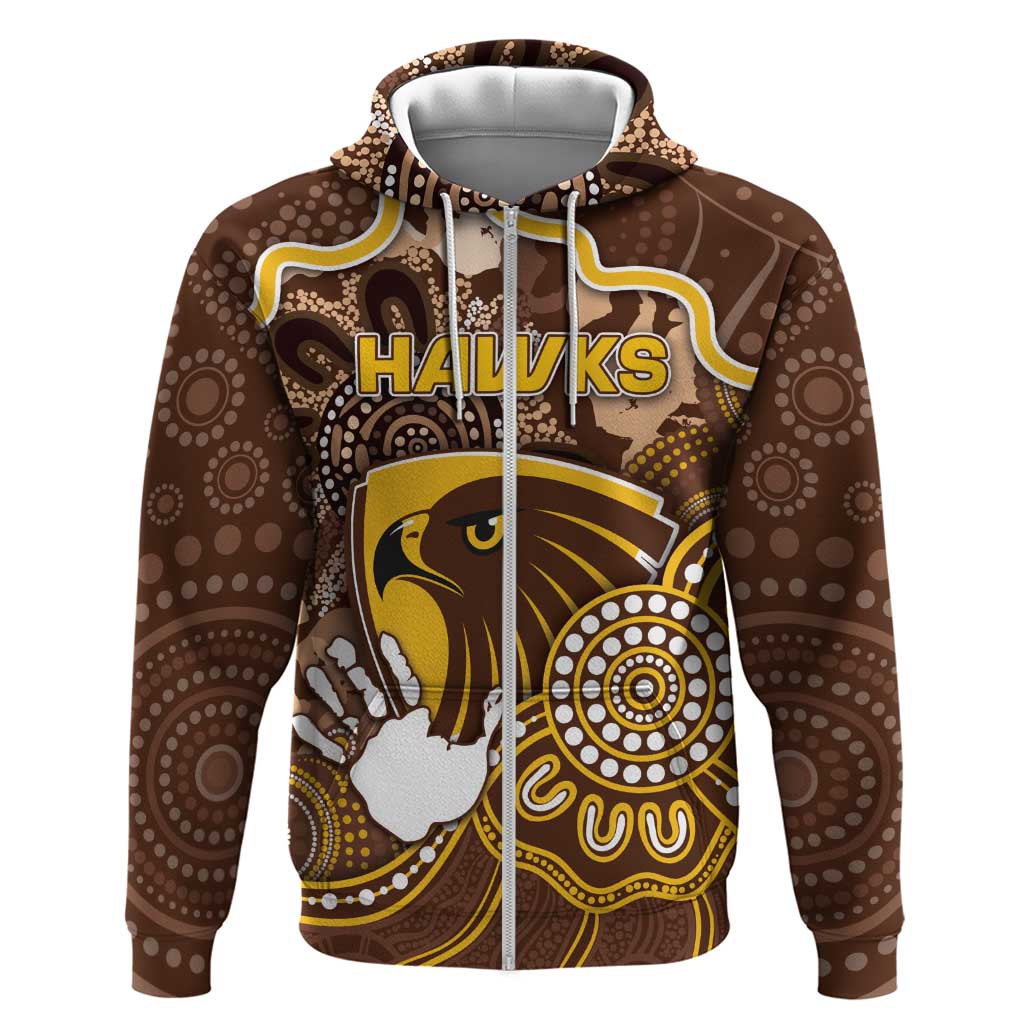 Custom Hawks Football Zip Hoodie Aboriginal Dot Art Pattern