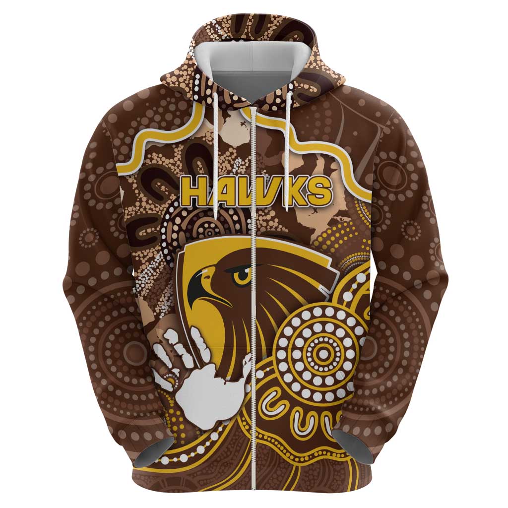 Custom Hawks Football Zip Hoodie Aboriginal Dot Art Pattern