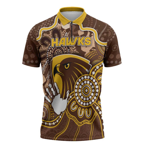 Custom Hawks Football Zipper Polo Shirt Aboriginal Dot Art Pattern
