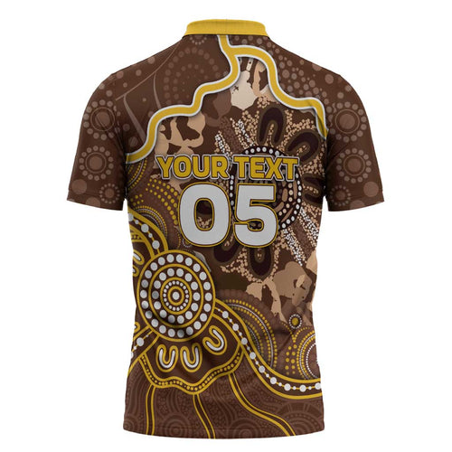 Custom Hawks Football Zipper Polo Shirt Aboriginal Dot Art Pattern