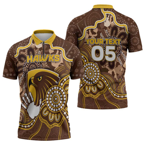 Custom Hawks Football Zipper Polo Shirt Aboriginal Dot Art Pattern