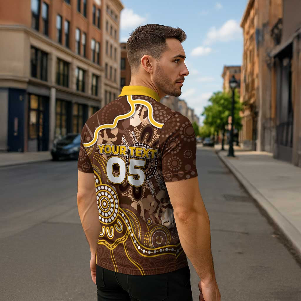 Custom Hawks Football Zipper Polo Shirt Aboriginal Dot Art Pattern