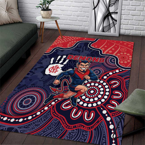 Demons Football Area Rug Aboriginal Dot Art Pattern