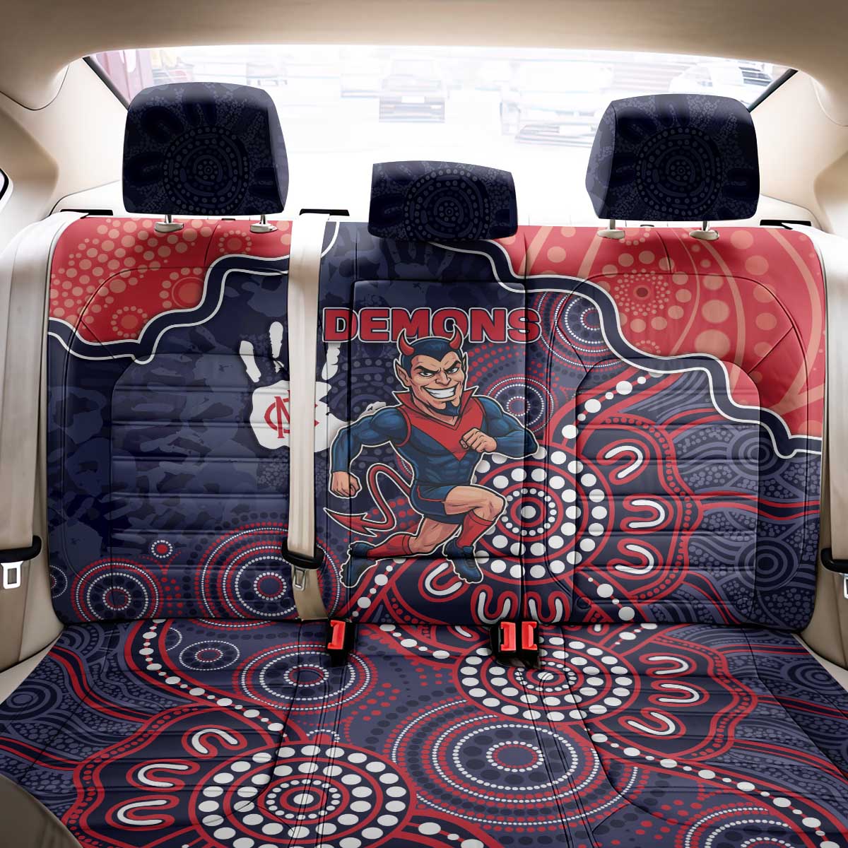 Demons Football Back Car Seat Cover Aboriginal Dot Art Pattern