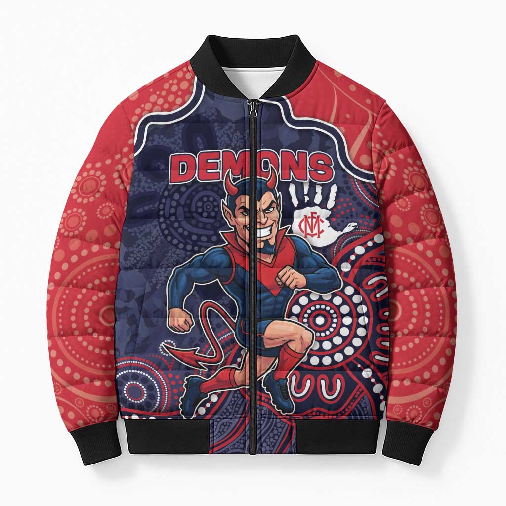 Custom Demons Football Bomber Puffer Jacket Aboriginal Dot Art Pattern