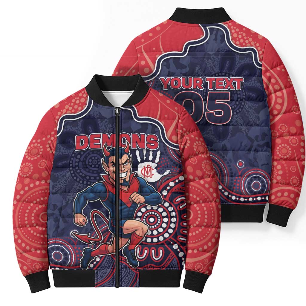 Custom Demons Football Bomber Puffer Jacket Aboriginal Dot Art Pattern