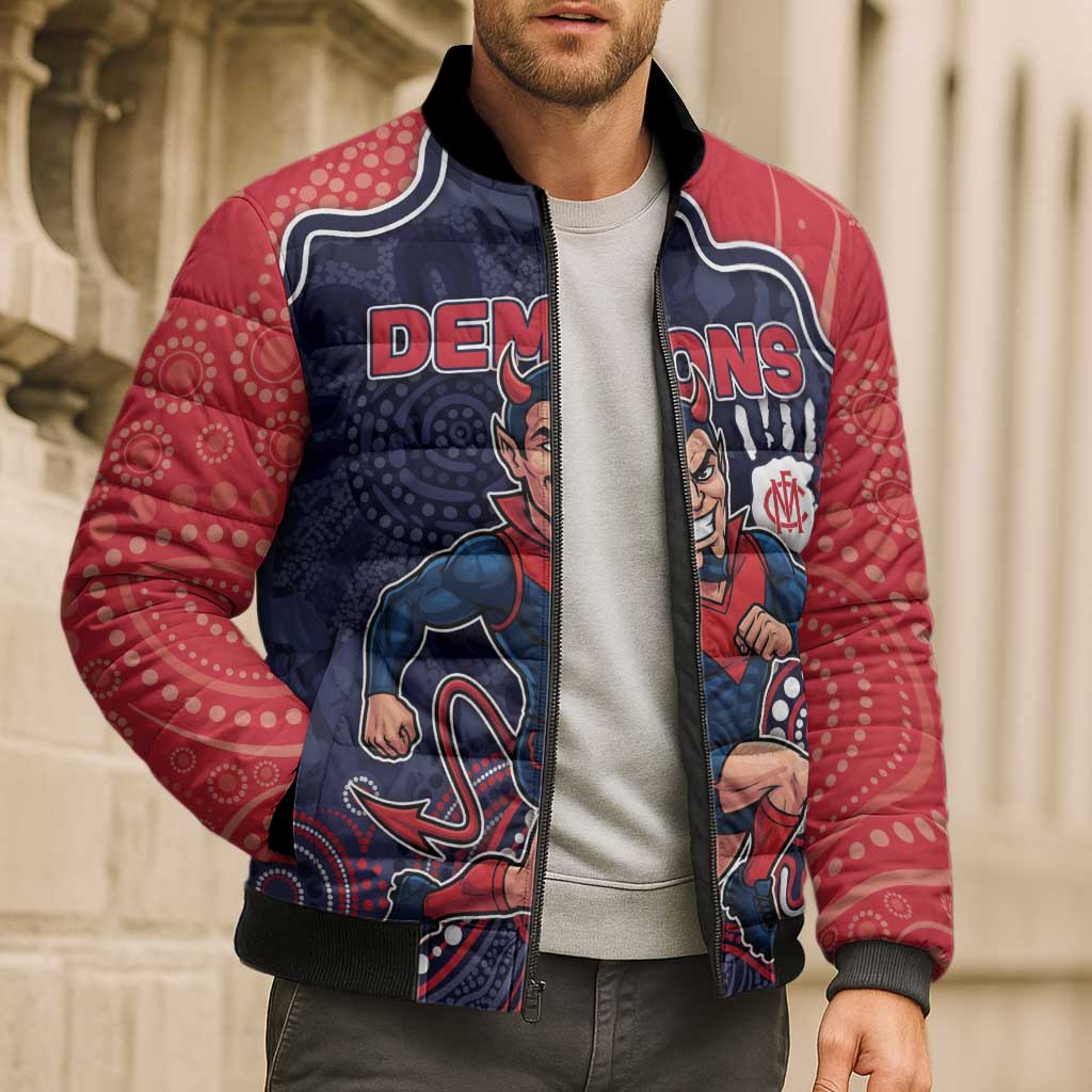 Custom Demons Football Bomber Puffer Jacket Aboriginal Dot Art Pattern