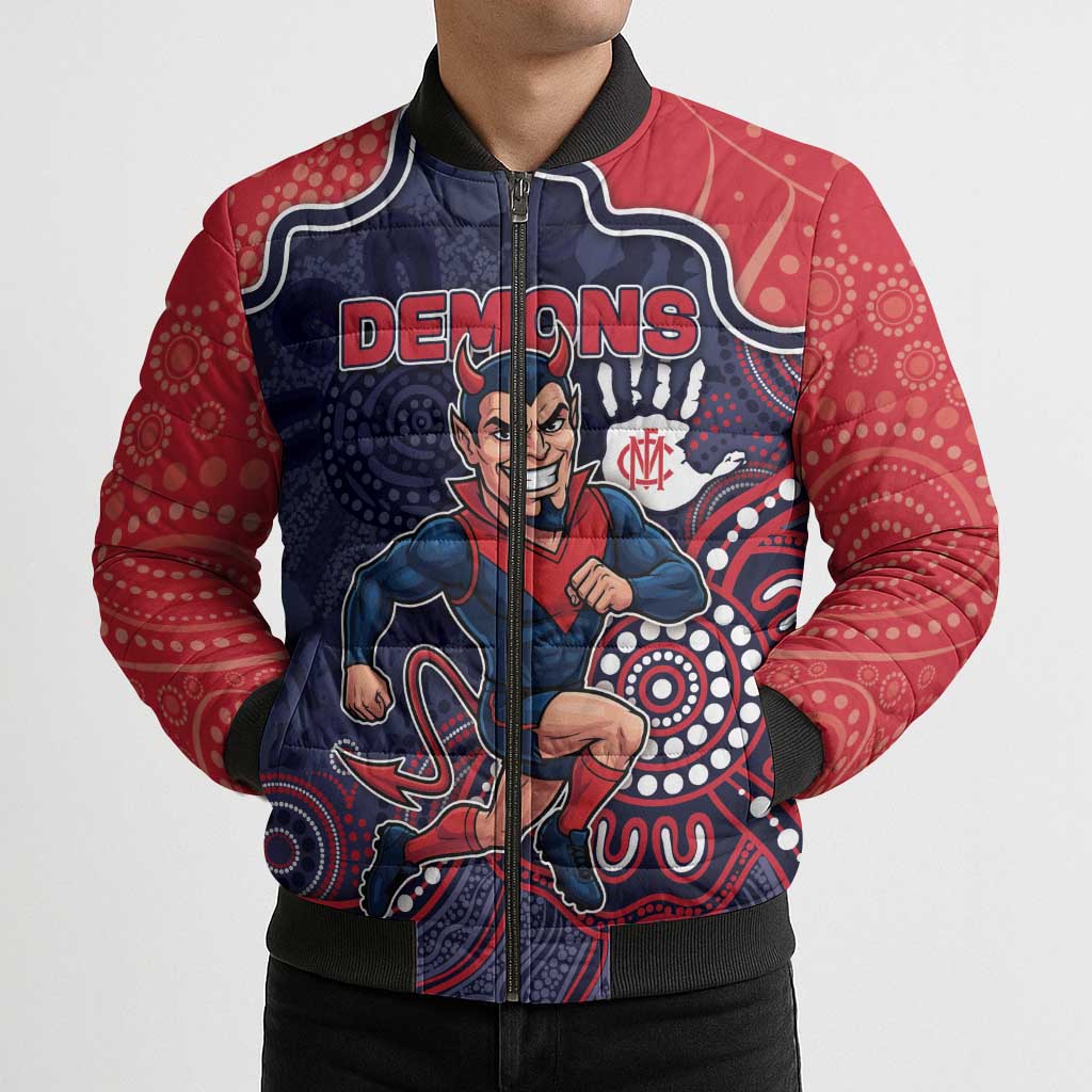 Custom Demons Football Bomber Puffer Jacket Aboriginal Dot Art Pattern