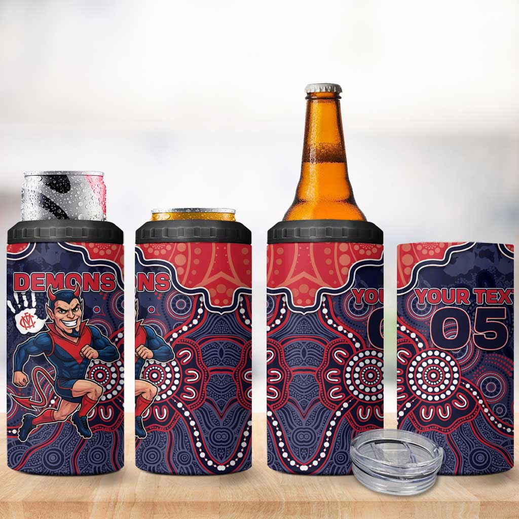 Custom Demons Football 4 in 1 Can Cooler Tumbler Aboriginal Dot Art Pattern