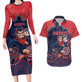 Custom Demons Football Couples Matching Long Sleeve Bodycon Dress and Hawaiian Shirt Aboriginal Dot Art Pattern