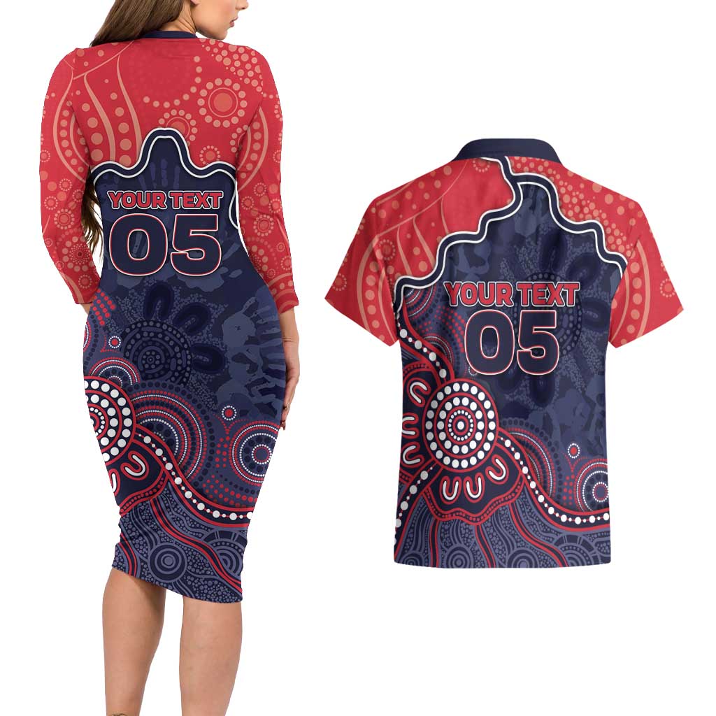Custom Demons Football Couples Matching Long Sleeve Bodycon Dress and Hawaiian Shirt Aboriginal Dot Art Pattern