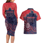 Custom Demons Football Couples Matching Long Sleeve Bodycon Dress and Hawaiian Shirt Aboriginal Dot Art Pattern