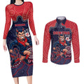 Custom Demons Football Couples Matching Long Sleeve Bodycon Dress and Long Sleeve Button Shirt Aboriginal Dot Art Pattern