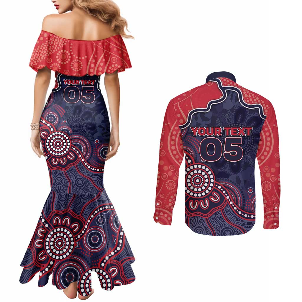 Custom Demons Football Couples Matching Mermaid Dress and Long Sleeve Button Shirt Aboriginal Dot Art Pattern